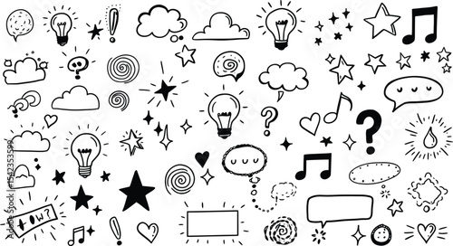 Extensive Collection of Hand-Drawn Doodle Icons and Symbols on a White Background AI Generative