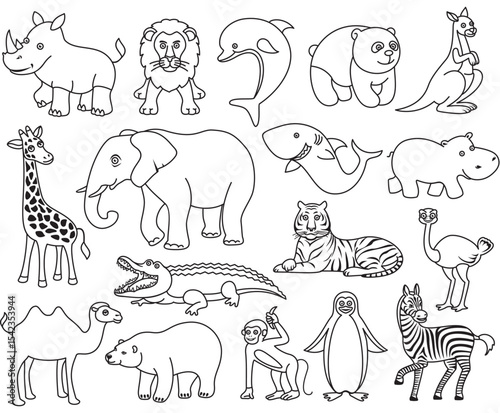 set of cartoon animals illustration vector isloated on a white background