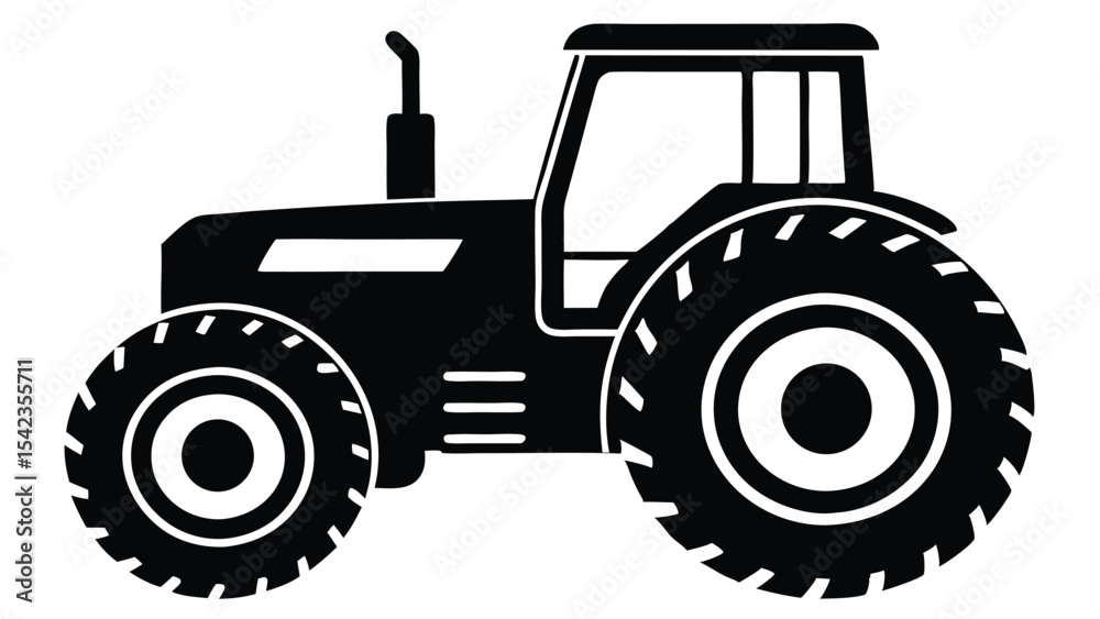 Obraz premium Black silhouette of a tractor isolated on white background