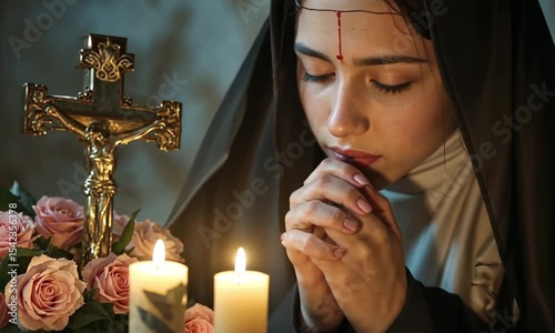 Saint Rita of Cascia in Contemplation with Sacred Wound

