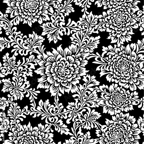 fractal background, black and white organic pattern vector, seamless floral pattern