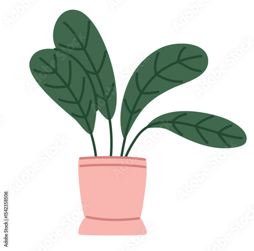 Houseplant in pink flowerpot. Flat vector illustration.