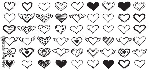 Set of Vector Heart Icons in a Seamless Romantic Pattern Design