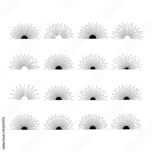 Collection of 16 Sunburst Line Art Designs Vintage Sun Ray Graphics for Logos, Branding, and More