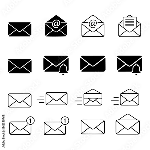 Email Icon Set 16 High-Quality Vector Illustrations for Websites and Applications
