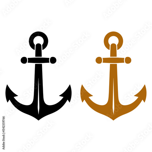 Nautical Anchor Icons Black and Brown, Vector Graphics for Maritime Designs