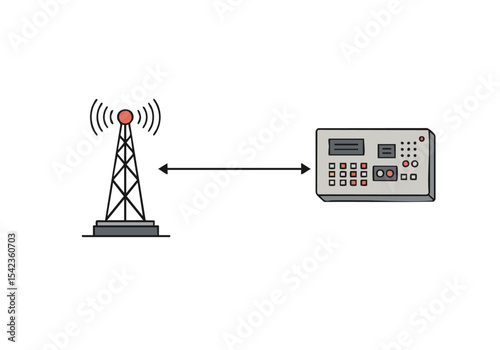 Illustration depicts 5G link connecting a cell tower to a control panel Clean modern graphic showcasing wireless communication technology Suitable for tech networking and connectivity themes