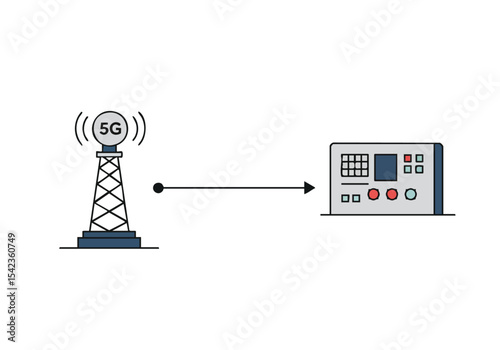 Illustration depicts a 5G link connecting a cell tower to a device. Clean, modern design with a focus on connectivity and technology. Suitable for digital marketing and tech-related visuals.