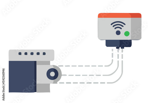 stylized graphic depicts a sensor stream transmitting data from a device to a server Clean modern design with a focus on connectivity and technology Suitable for digital backgrounds and presentations
