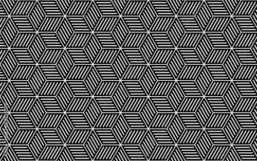Seamless Vector Pattern Swatch Geometric Black Cube with White Lines Outlined Strokes Isometric Perspective Repeating