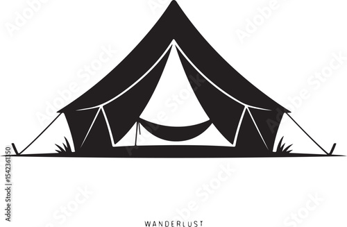 Black Silhouette Camping Tent with Hammock Inside Simple Minimalist Outdoor Adventure Icon Graphic Design