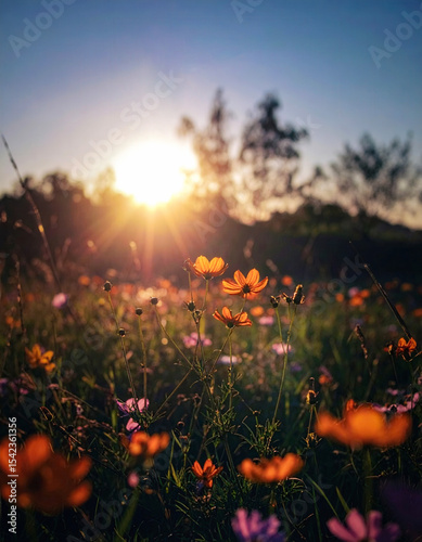 Bright Field Colors Under Sunset Light, Natural Landscape Style, Card Template