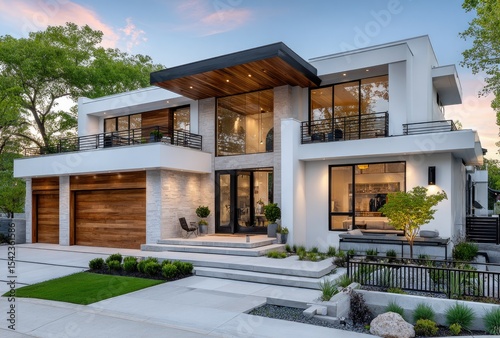 A contemporary two-story luxury home in Chatswood  Australia  with an exterior that includes white walls and accent wood accents