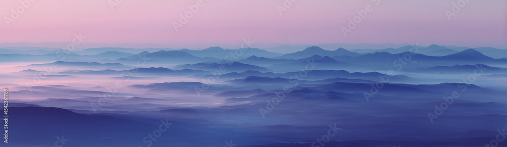 Fototapeta premium distant hills shrouded in soft light , panoramic view of the western Ural Mountains