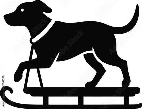 Silhouette of Dog Pulling Sled Winter Sport Vector Illustration