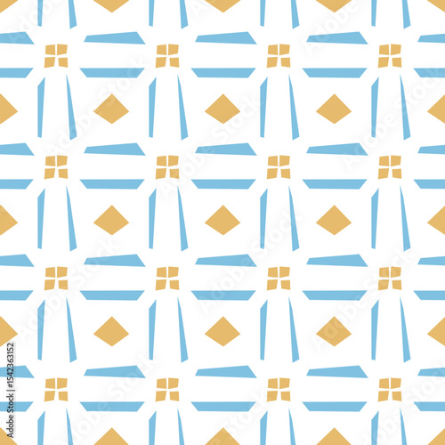 Geometric Seamless Pattern in Blue, Gold, and White