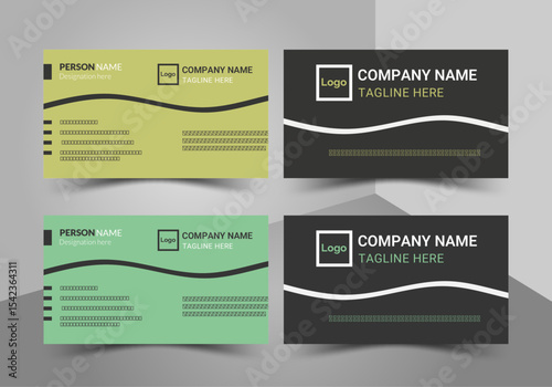 Set of professional business card templates featuring a sleek, minimalist design with a creative wave element. Available in sophisticated olive green and fresh mint green color schemes,