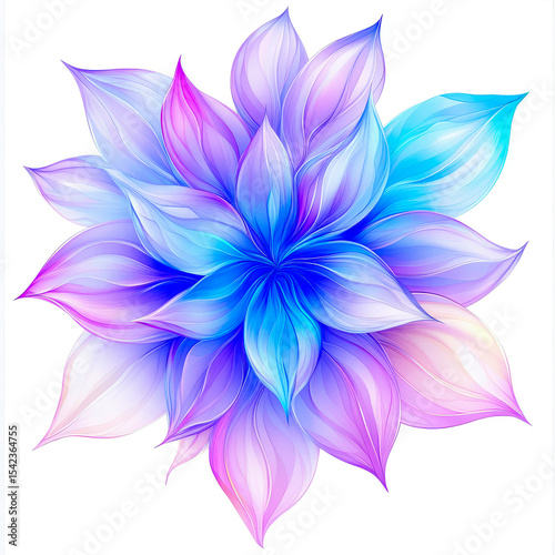 A mandala-style design showcases gradient pastel colors that transition smoothly from a blue center. It features delicate patterns, isolated against a bright white background