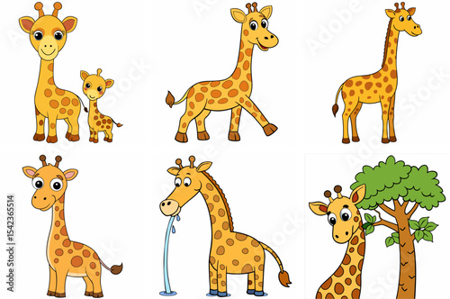 set of funny cartoon giraffe