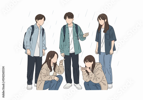 Simple Line Art Young Adult Friends Hanging Out Illustration People