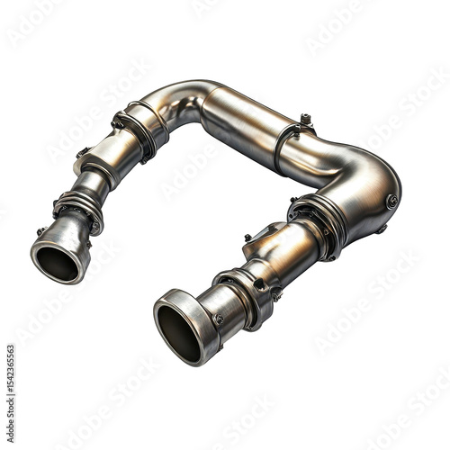 New exhaust gas catalytic converter and Y-branch pipe of a vehicle, New exhaust gas catalytic converter with Y-branch pipe, isolated on transparent background