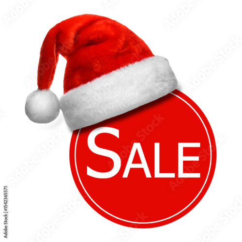 Festive christmas sale promotion with santa hat and red circle badge icon