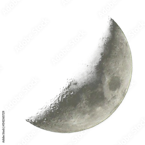 Detailed photograph of a crescent moon isolated on a white background as a png image