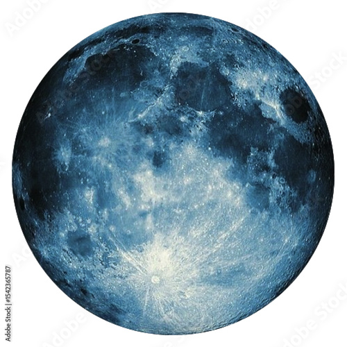 Realistic and detailed blue moon isolated on white background for space and celestial concepts