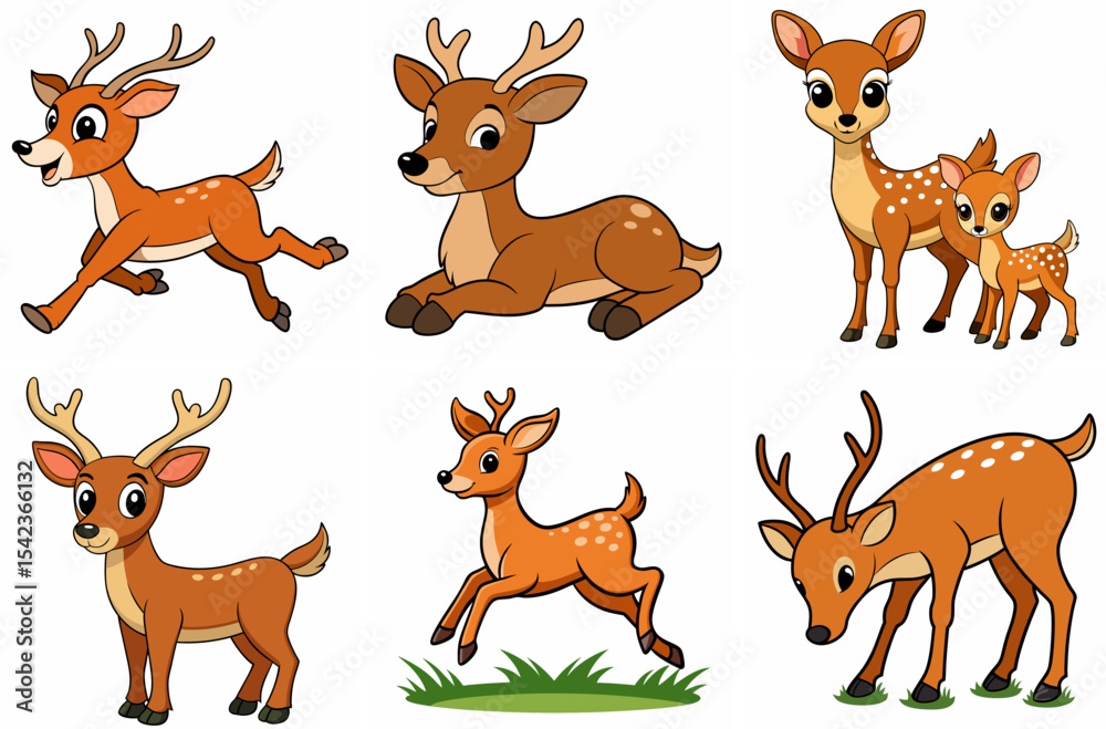 Fototapeta premium Adorable Cartoon Deer Illustrations for Children's Books and Educational Materials