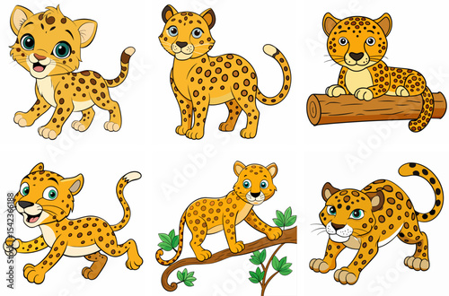 Cute Baby Leopard Cub Cartoon Illustration for Children's Books and Art