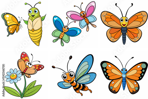 set of colorful butterflies