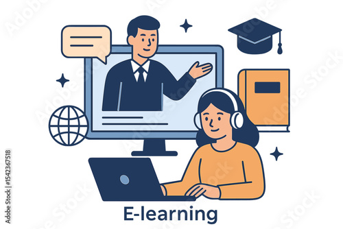 Vector illustration of e-learning concept available for immediate use