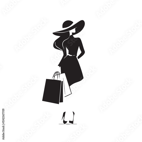Fashionable woman carrying shopping bags in stylish attire