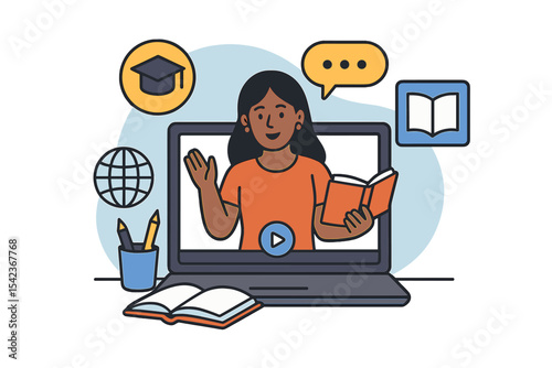 Vector illustration representing the concept of education, e-learning, and distance education