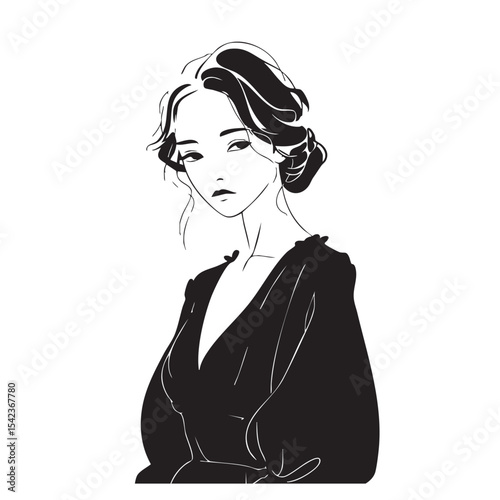 Elegant monochrome portrait of a woman with a contemplative expression