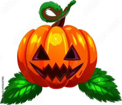 A detailed pumpkin with leaves and a stem, symbolizing seasonal traditions and commonly used in festive, autumnal, and harvest-themed visual content