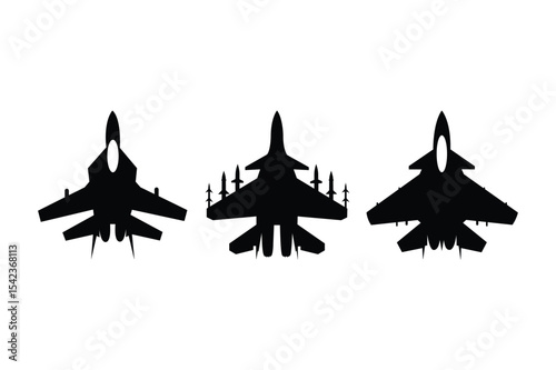 Jet Fighter Aircraft Silhouette Vector Collection Top View