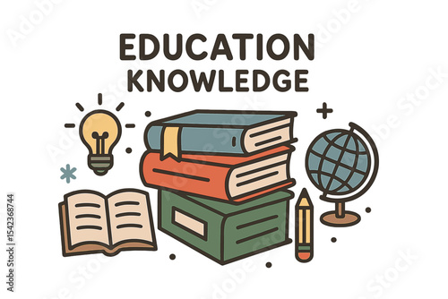 Cartoon hand-drawn templates and illustrations in flat style are suitable for education and knowledge books, posters, web, and mobile services for learning