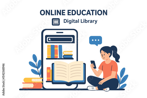 Online learning is accessible through a mobile app, featuring a digital library where users can read books and study using their smartphone