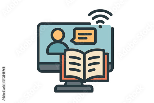 Vector illustration representing the concept of e-learning, blended learning, and webinar icons