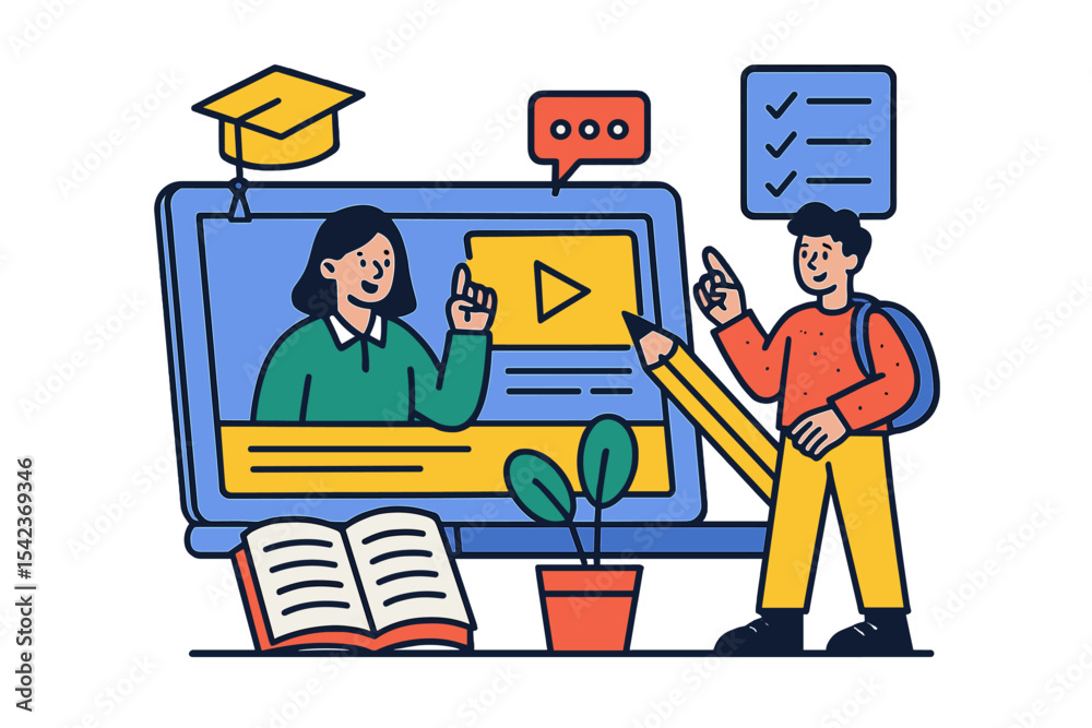 Online school services website embracing neubrutalism concept offers interactive learning and study