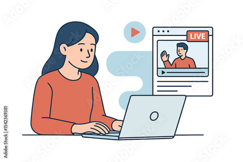 A woman is engaged in online learning through video tutorials and live streaming on her laptop