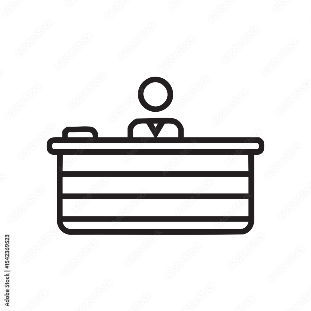 Office reception desk with a professional staff member serving clients
