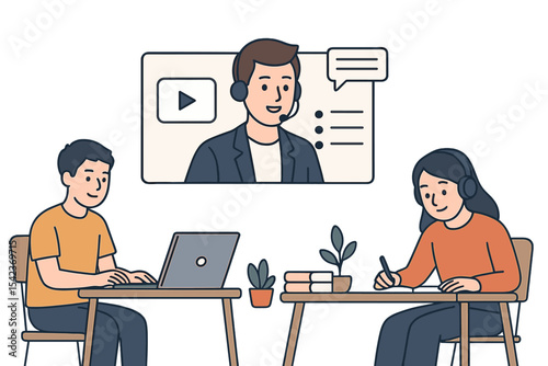 Students are learning online from home through webinar-based training in a virtual vector