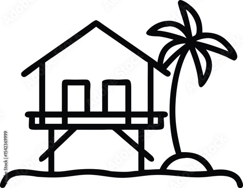Beach house vector icon design for residential property illustration