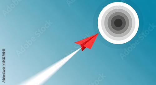 Red Paper Airplane Soaring Towards Success Goal Achievement Concept