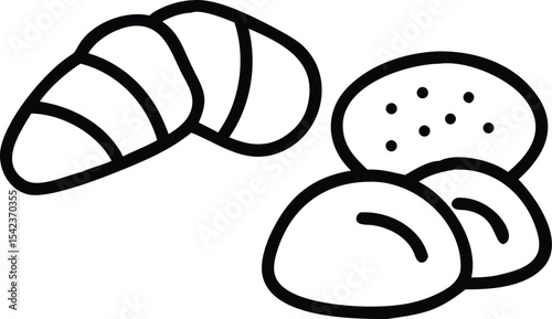 A delightful vector illustration set featuring fresh bread, an apple, and a banana, perfect for food, bakery, or breakfast designs