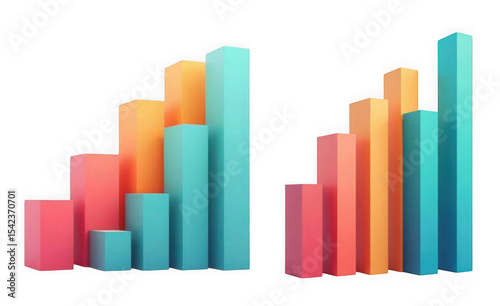Two colorful 3d bar graphs showing different data trends isolated on transparent background Free Download Two colorful 3d bar graphs showing different data trends isolated on transparent background - GFXLoad