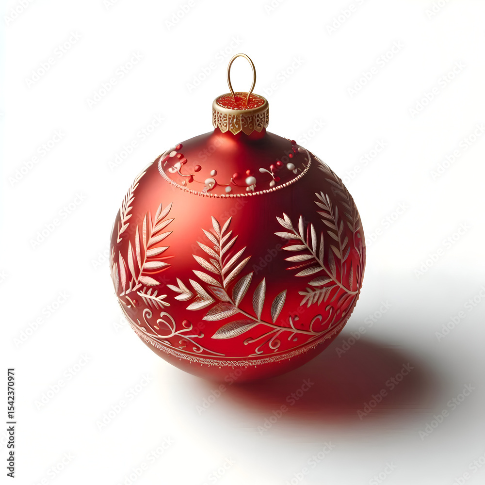 Red Christmas ornament isolated on white background with soft shadow Red Christmas ornament isolated on white background with soft shadow