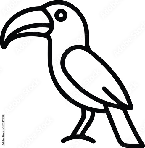 Cartoon illustration of a cute wild bird, a black and white vulture with a distinctive beak and blue wing, isolated on a white background